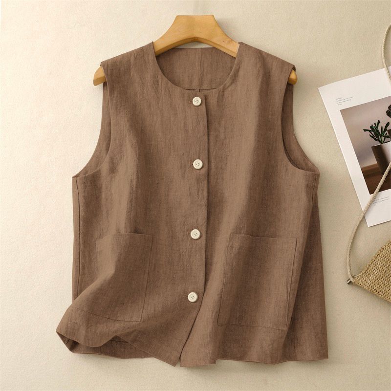 Womens Vintage Cotton Linen Vest