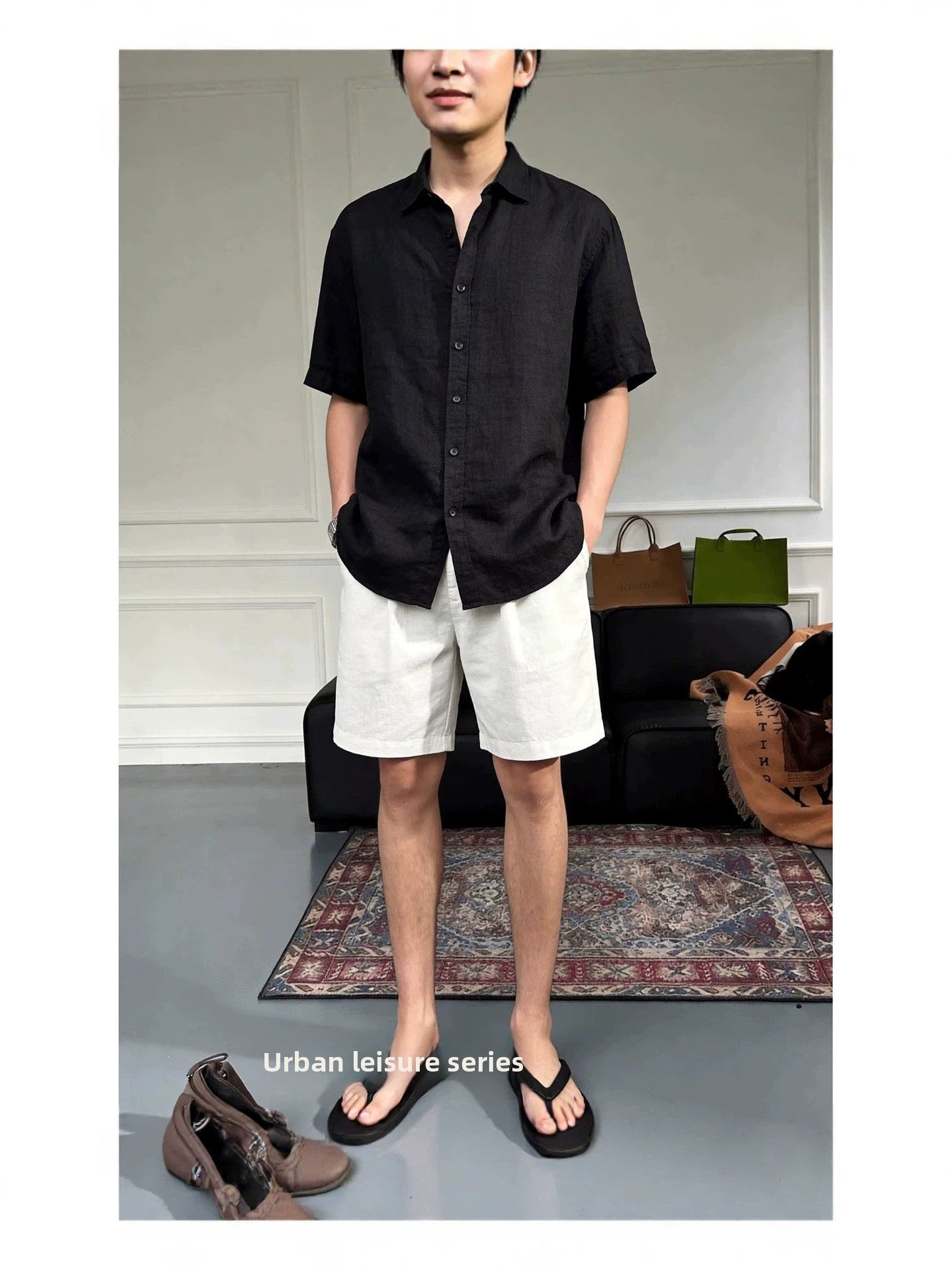 Mens Breathable Linen Casual Shorts