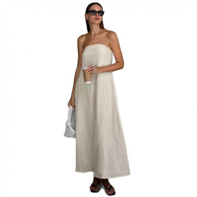New Women's Cotton-Linen High-Waisted Dress, Casual and Sleeveless