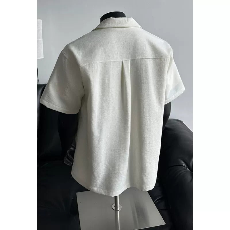 Faux Linen Short-Sleeve Shirt