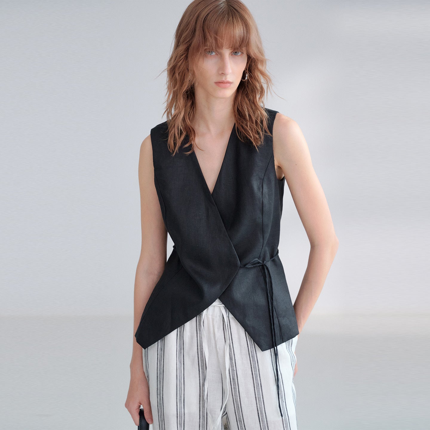 Summer French Simple Commuter Waist-Cinching Linen Vest