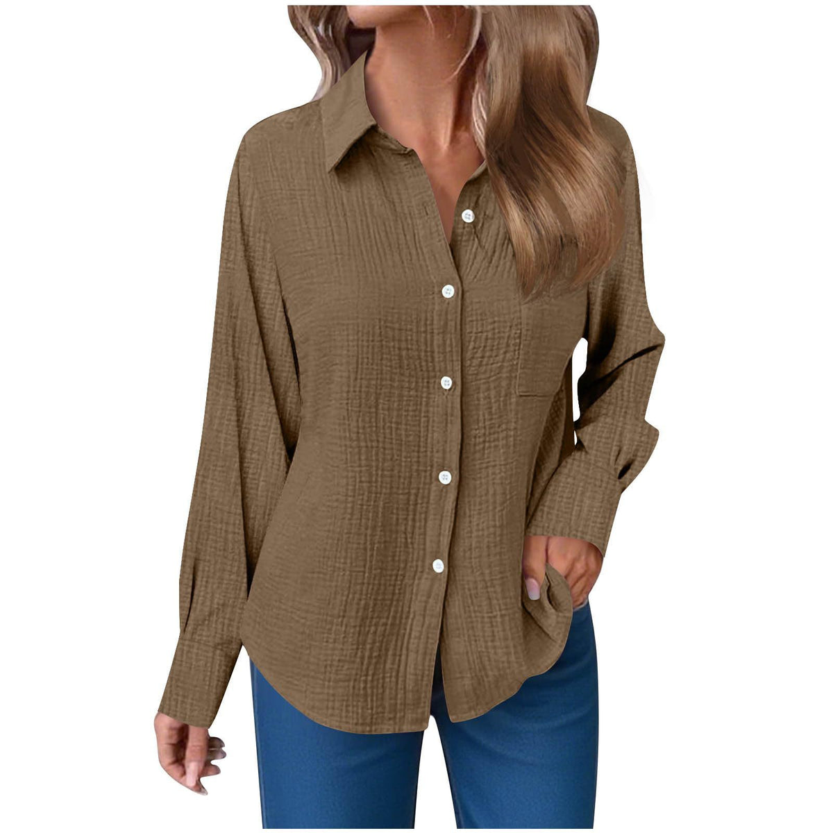 Solid Color Soft Cotton and Linen Casual Shirt Sleeve Button Long Sleeve Shirt