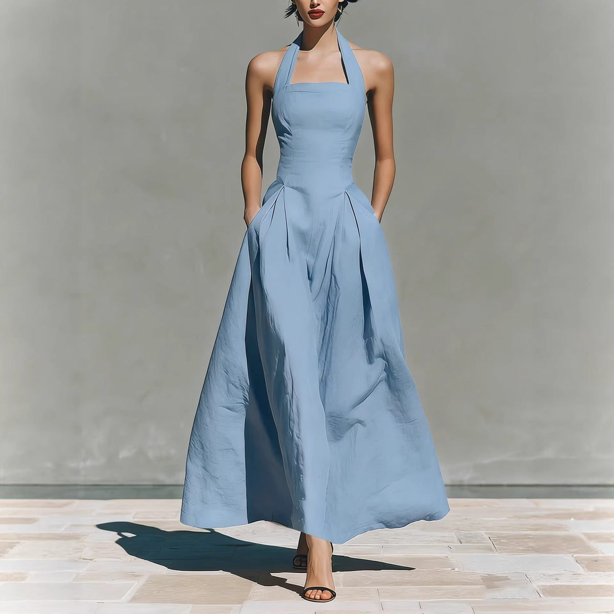 Faux Linen Casual Fashion Slim Fit Pocket Women's Dress