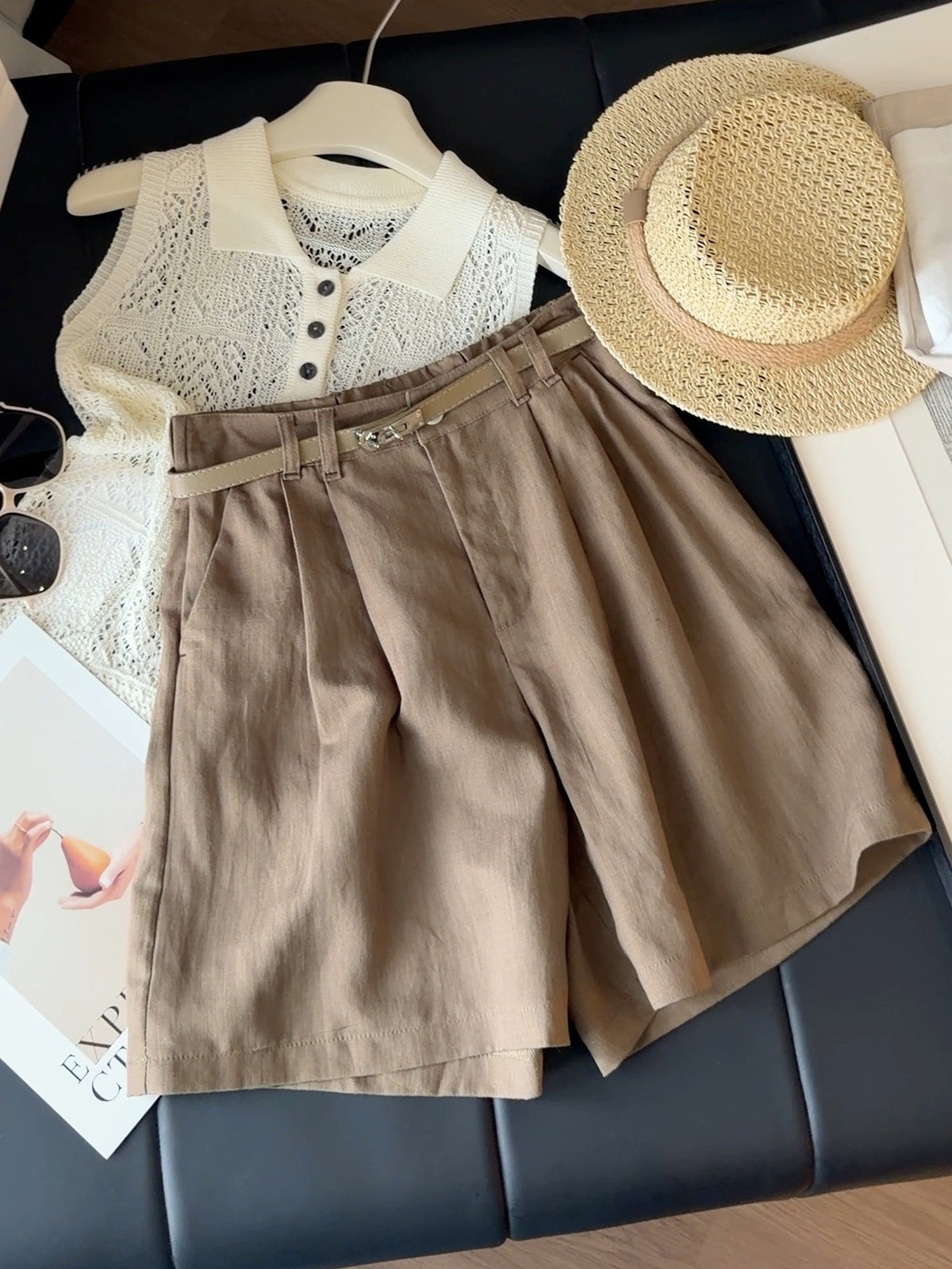 Women's Cotton Linen High Waist Wide Leg Shorts