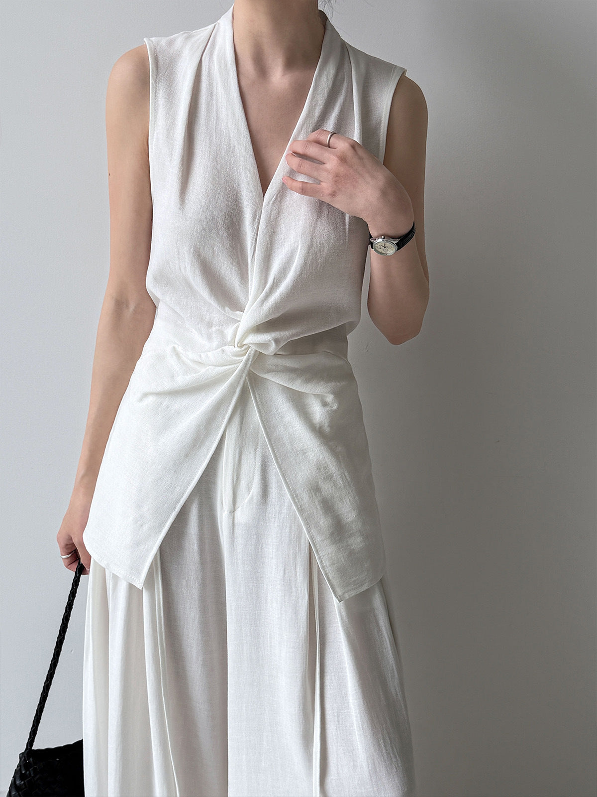 Women's Linen Vest and Wide-Leg Pants Set
