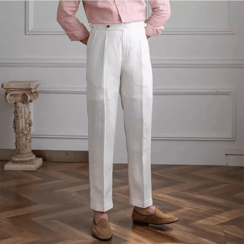 Men's Linen Straight High-Waisted Casual Pants