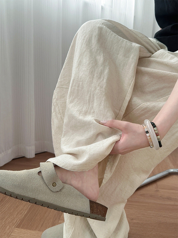 High-Waisted Linen Wide-Leg Pants