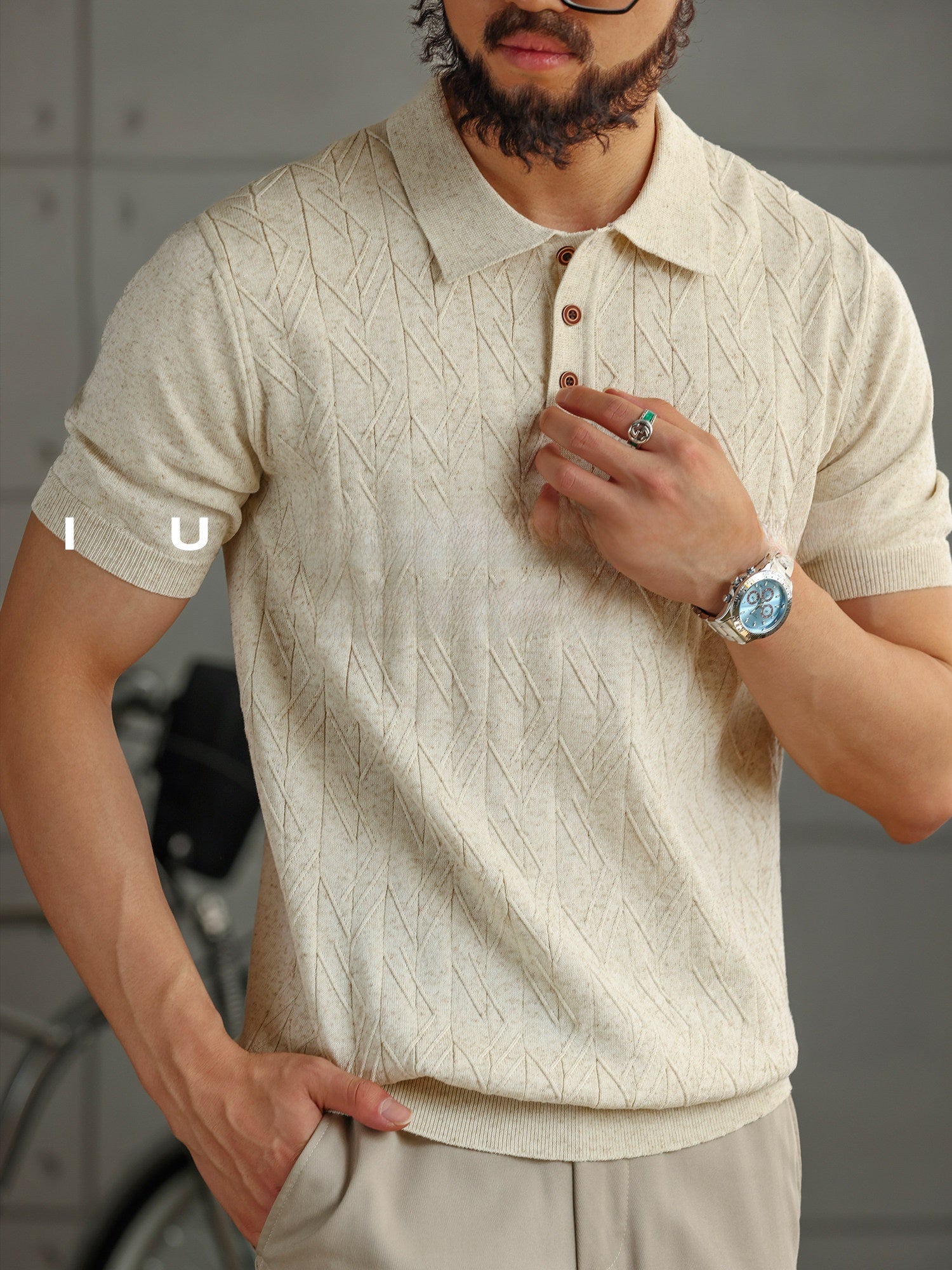 Mens Tencel Linen Knitted Polo Shirt