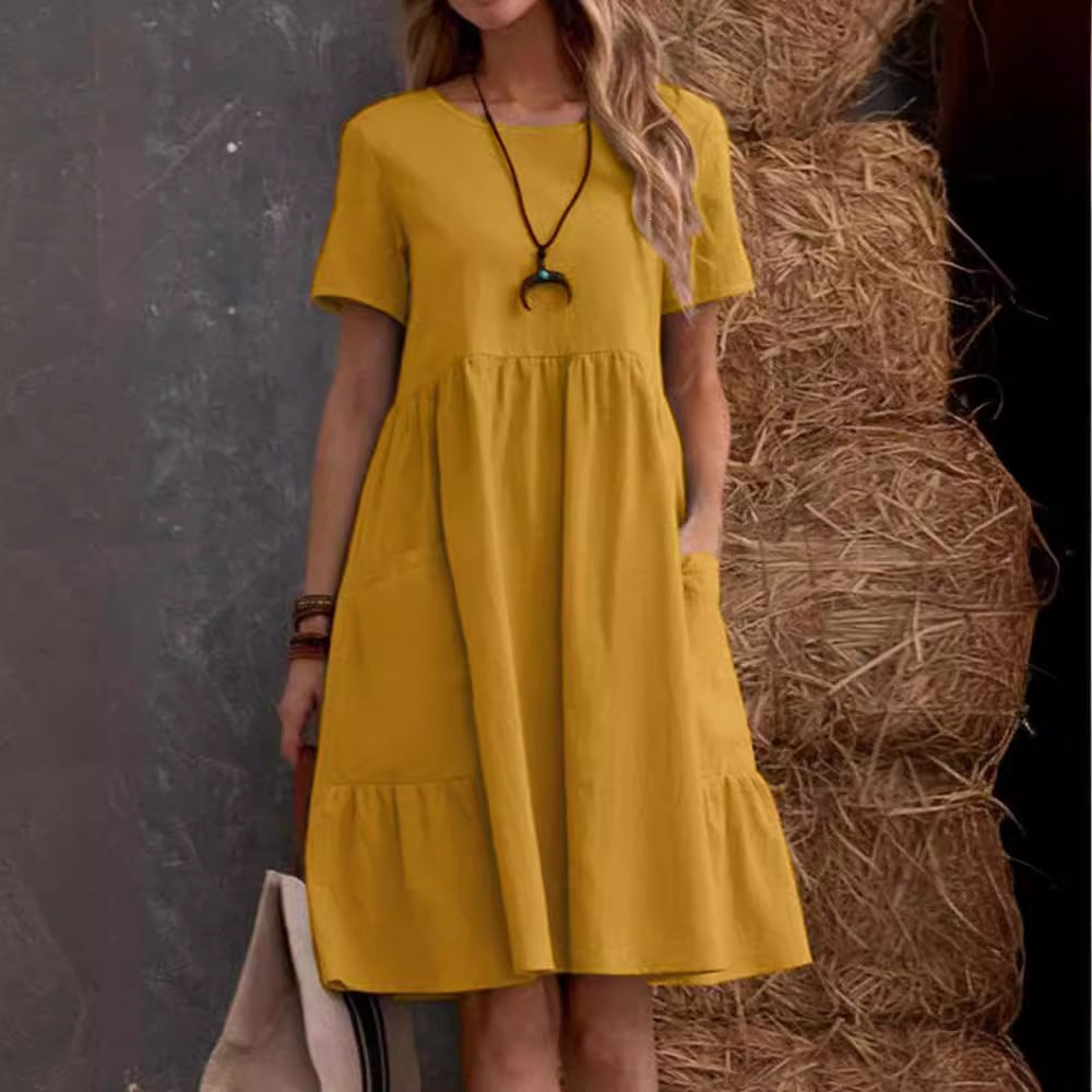Vintage Loose Pocket Cotton Linen Dress