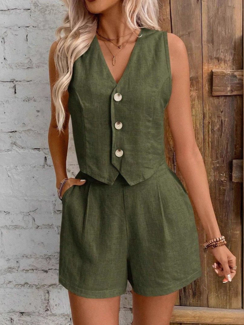 Women's Linen Vest and Shorts Set