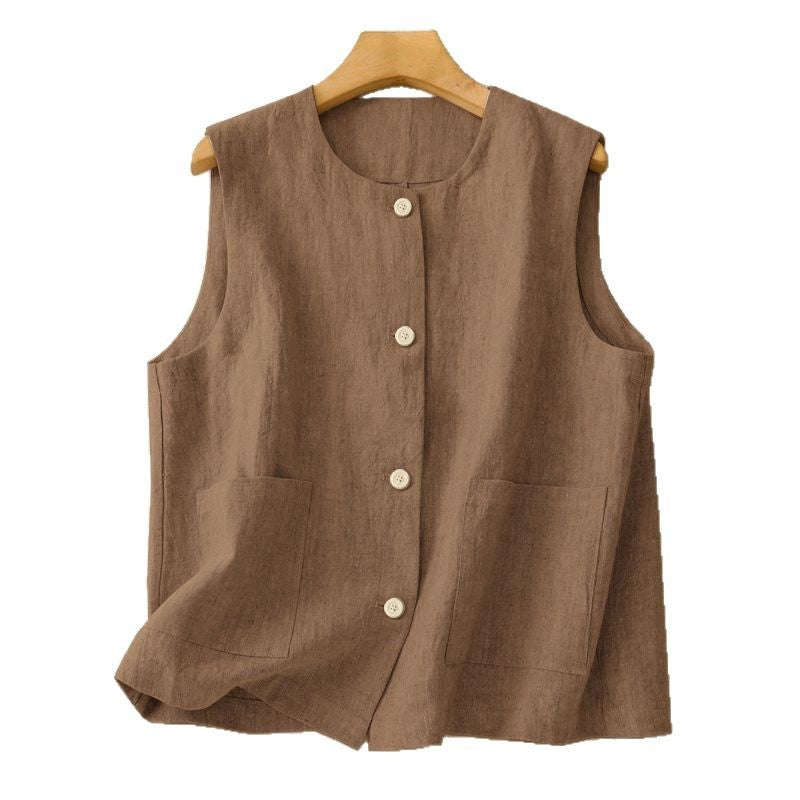 Womens Vintage Cotton Linen Vest