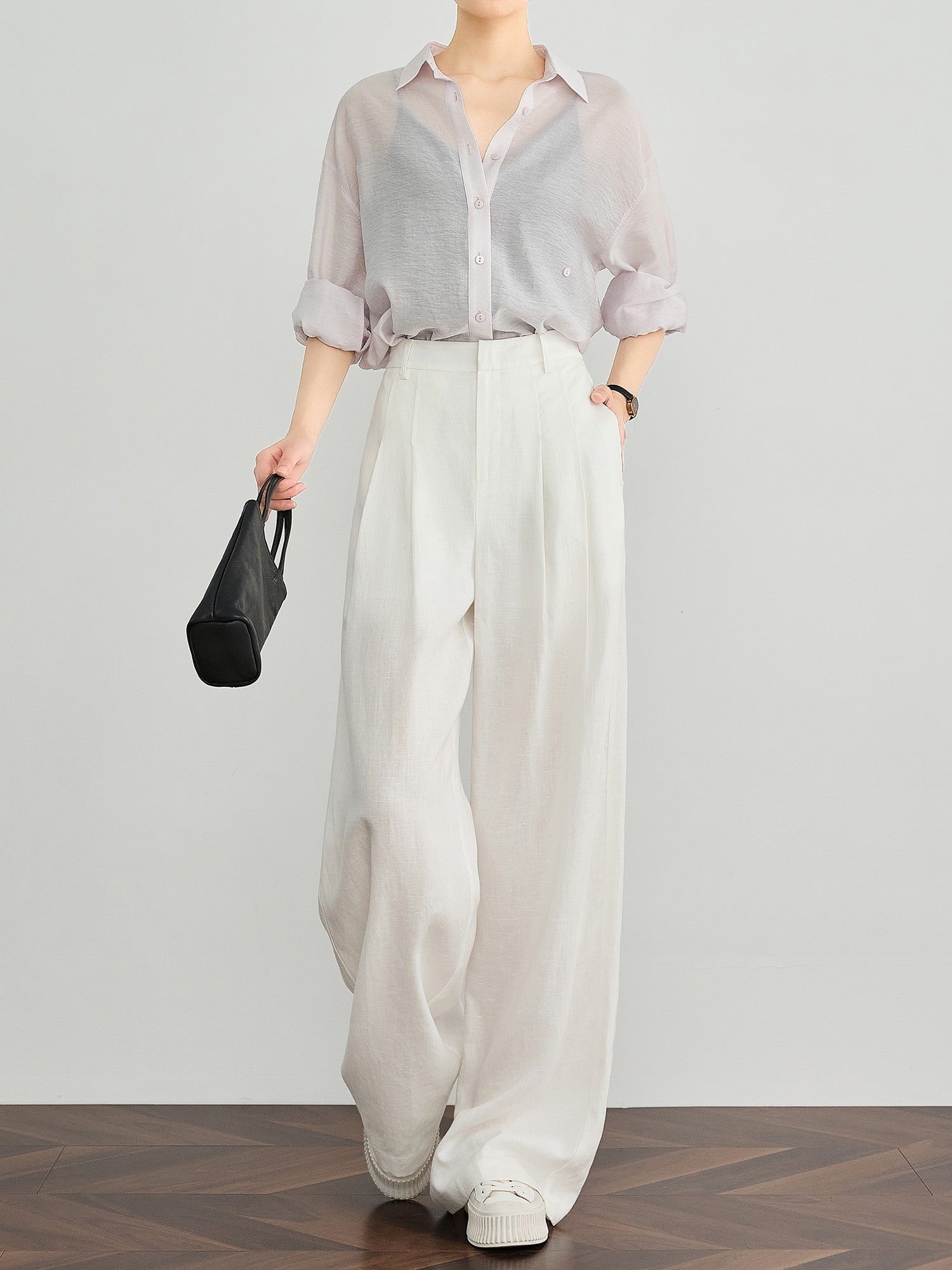 Womens Tencel Linen Wide Leg Pants