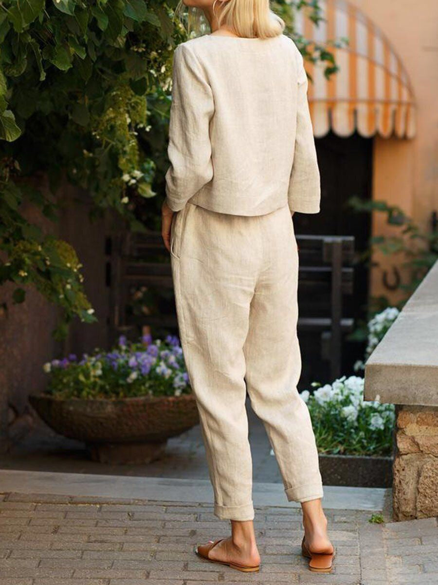 Womens Casual Linen Two-Piece Set