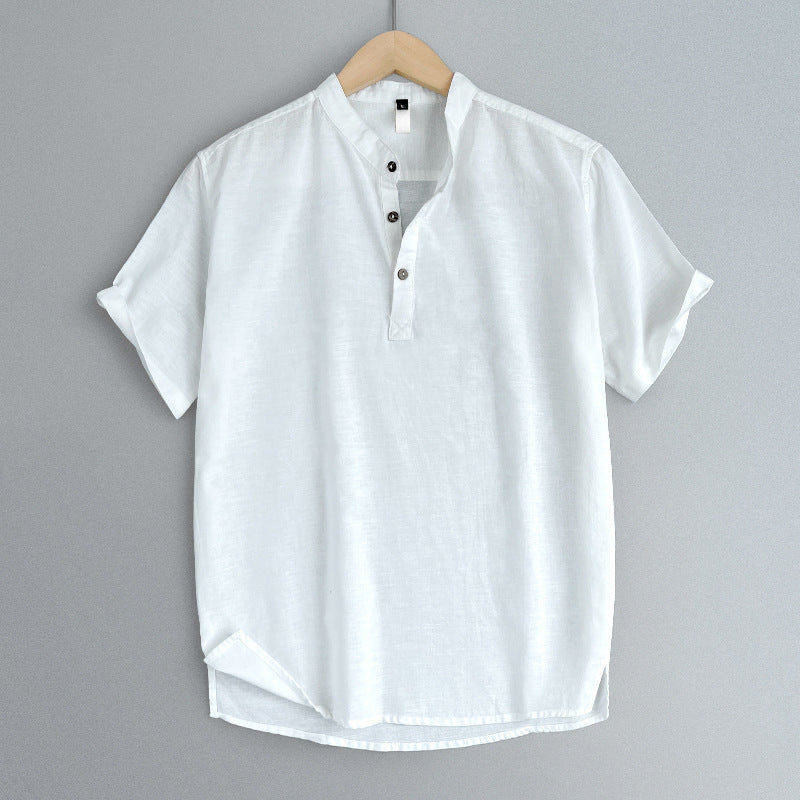 Mens Linen Blend Short Sleeve Polo Shirt