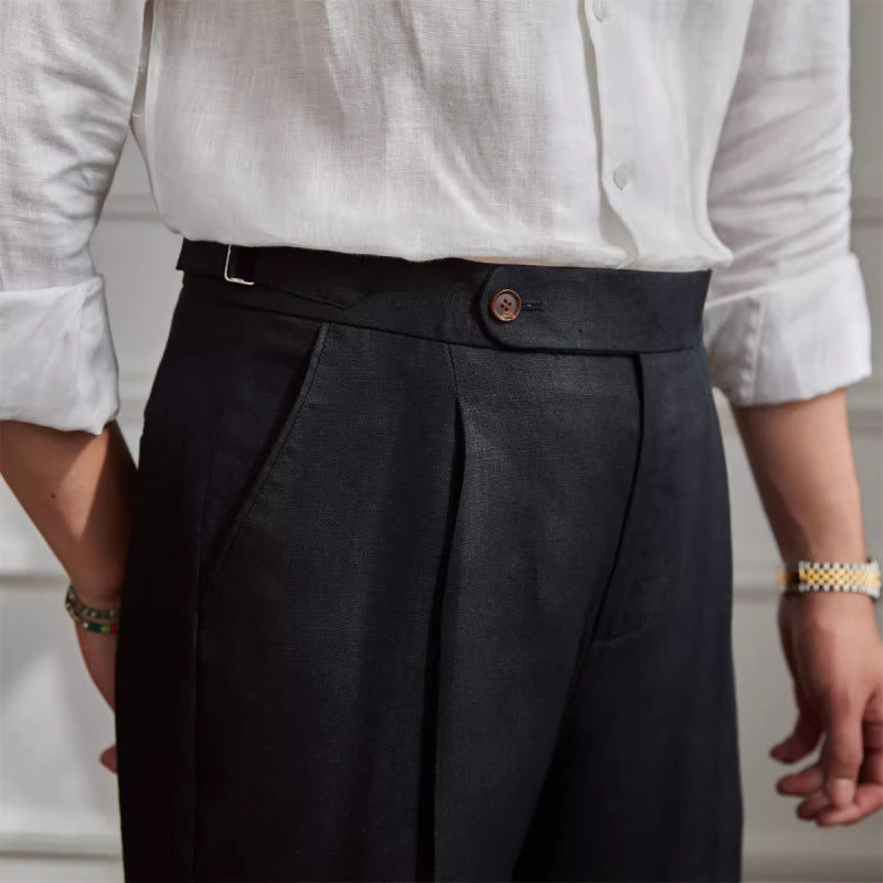 Men's Linen Straight High-Waisted Casual Pants