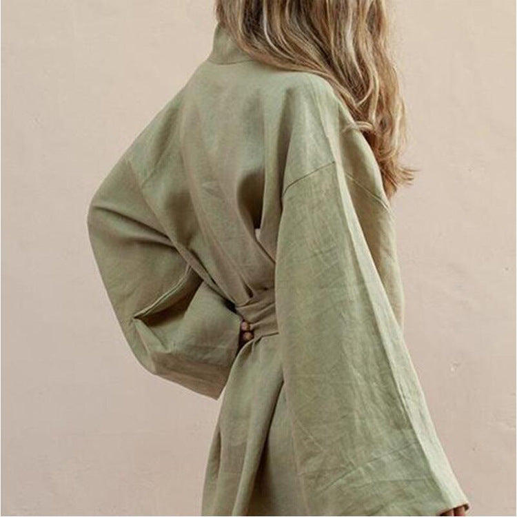 Cotton Linen Hooded Shirt Dress