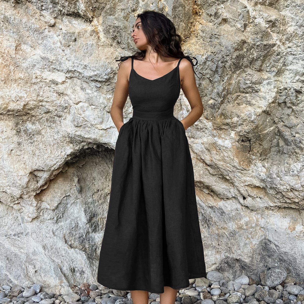 Women's Cotton Linen Suspender Dress