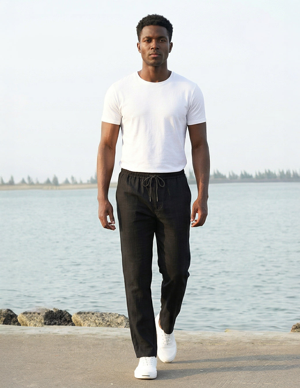 Cotton-Linen Straight Trousers