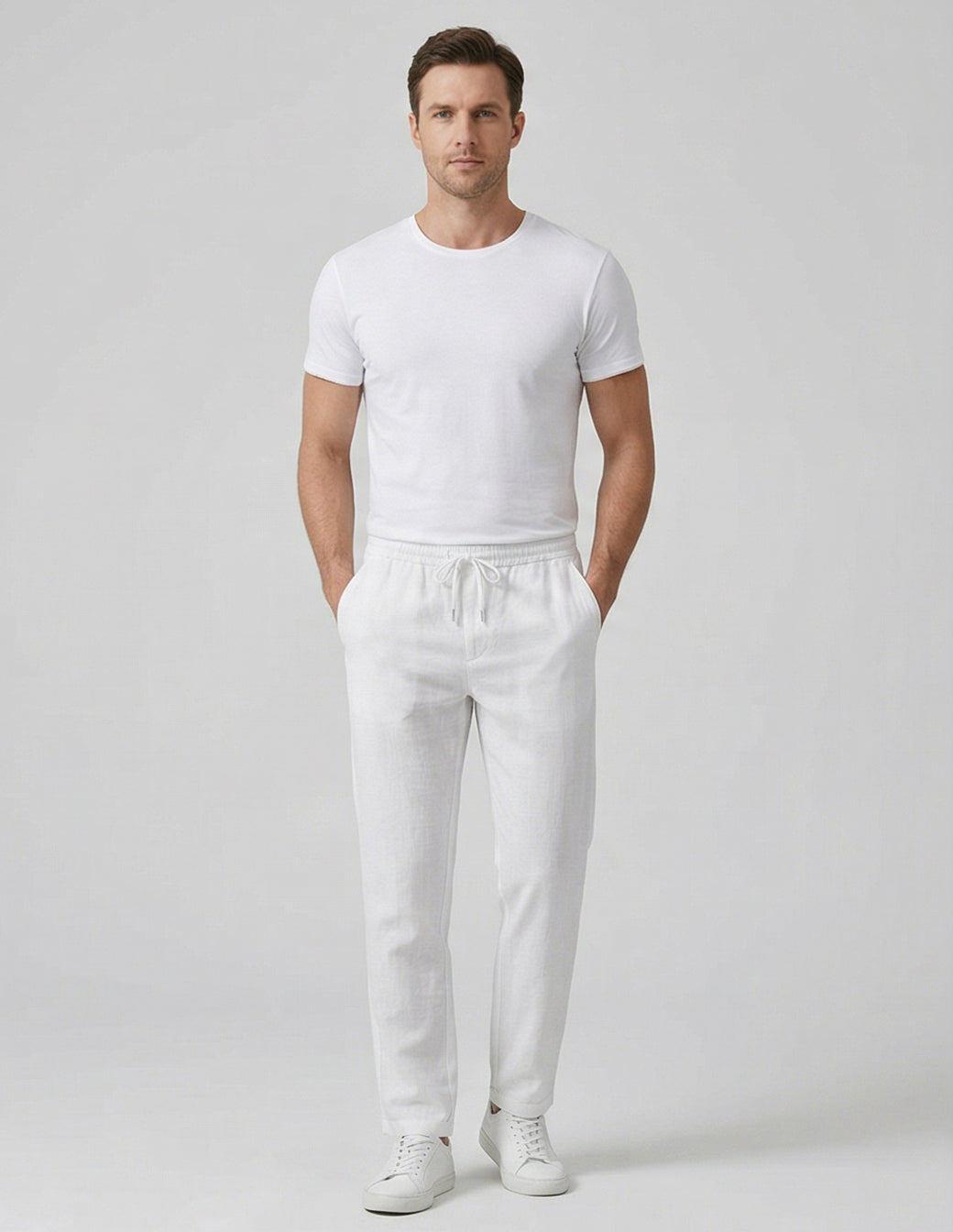 Cotton-Linen Straight Trousers