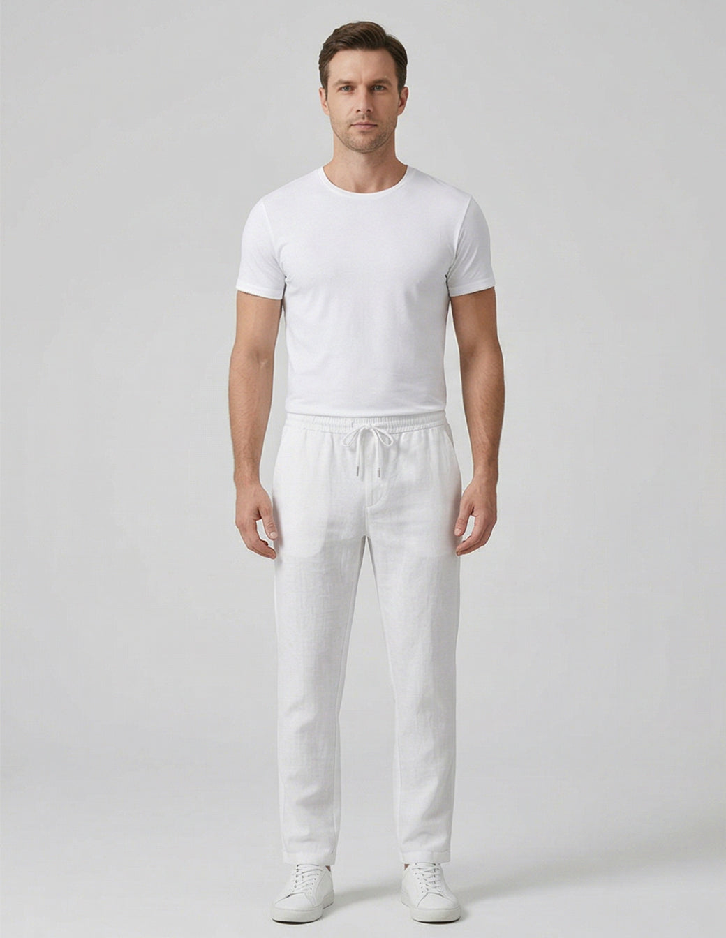 Cotton-Linen Straight Trousers