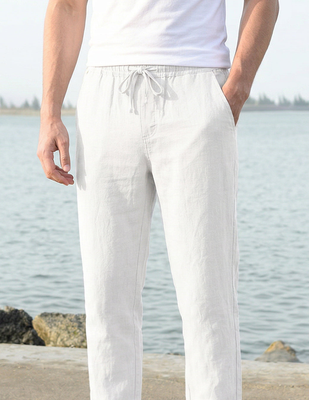 Cotton-Linen Straight Trousers