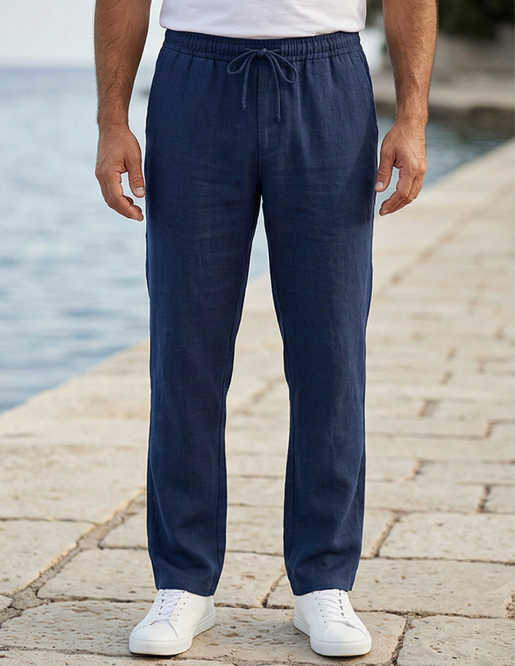 Cotton-Linen Straight Trousers
