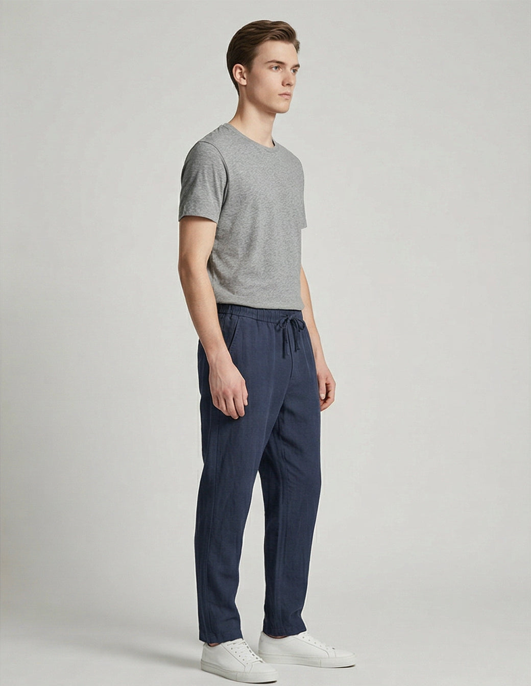 Cotton-Linen Straight Trousers