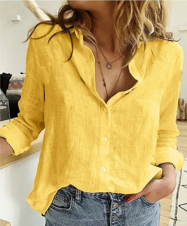 Vintage Cotton Linen Blouse Shirt Solid