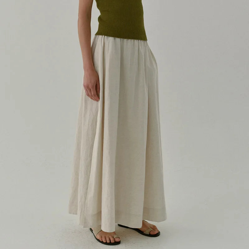 Side Split Cotton Linen Maxi Skirt