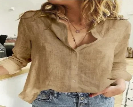 Vintage Cotton Linen Blouse Shirt Solid
