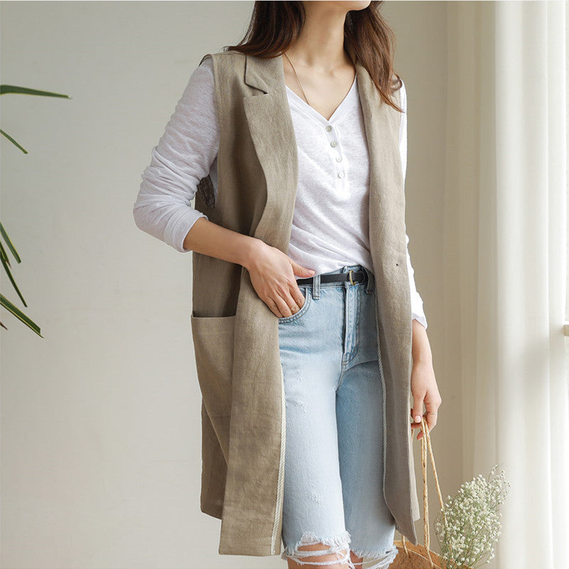 Womens Single-Breasted Linen Vest