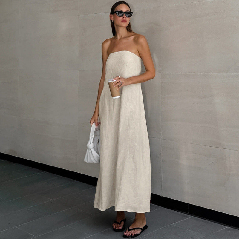 New Women's Cotton-Linen High-Waisted Dress, Casual and Sleeveless