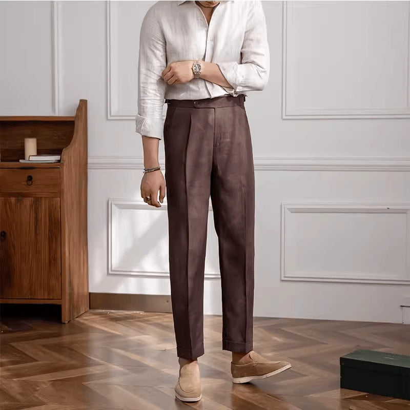 Men's Linen Straight High-Waisted Casual Pants