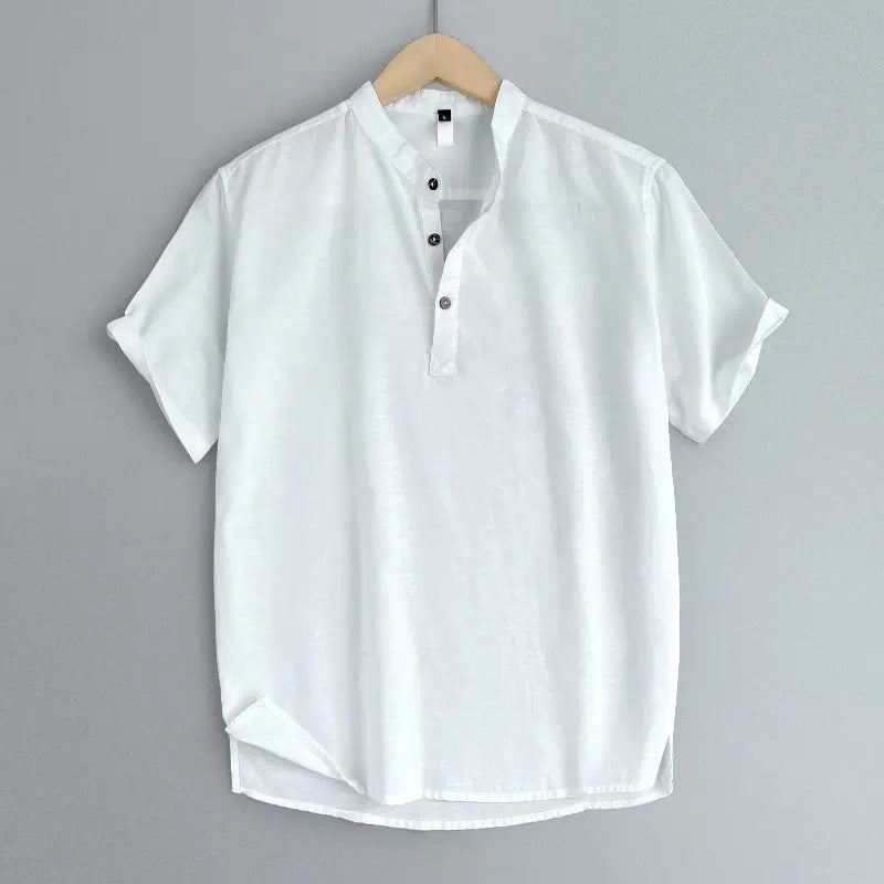 Mens Linen Blend Short Sleeve Polo Shirt