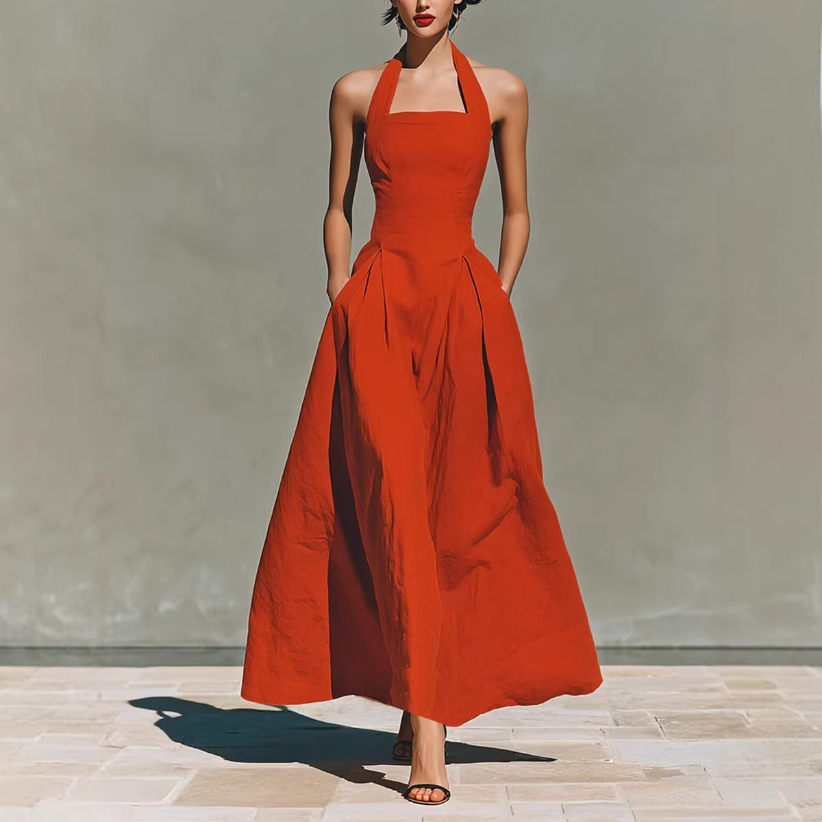 Faux Linen Casual Fashion Slim Fit Pocket Women's Dress