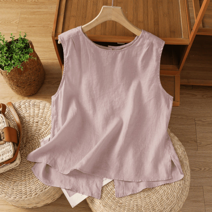 Women Cotton Linen Sleeveless Vest Top