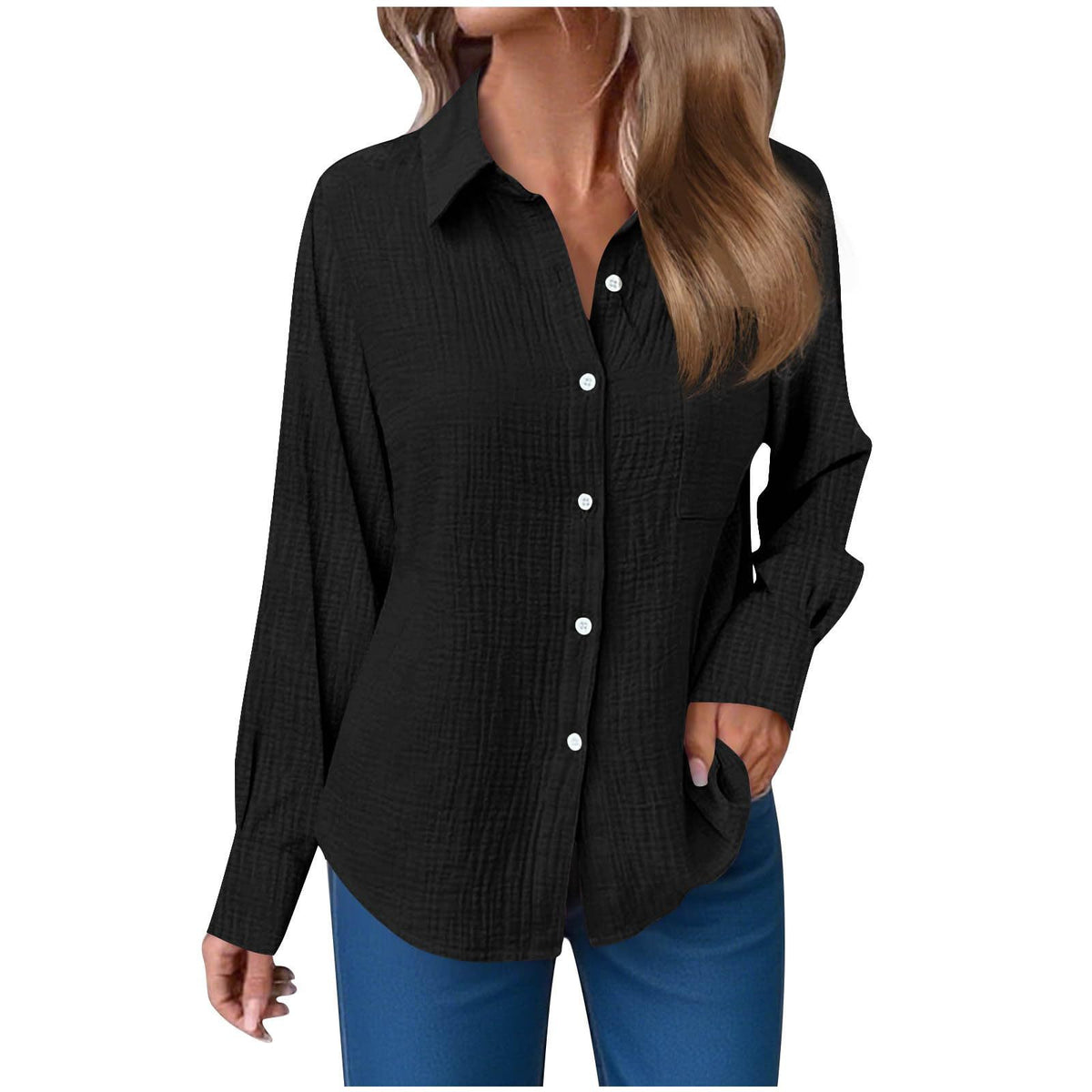 Solid Color Soft Cotton and Linen Casual Shirt Sleeve Button Long Sleeve Shirt