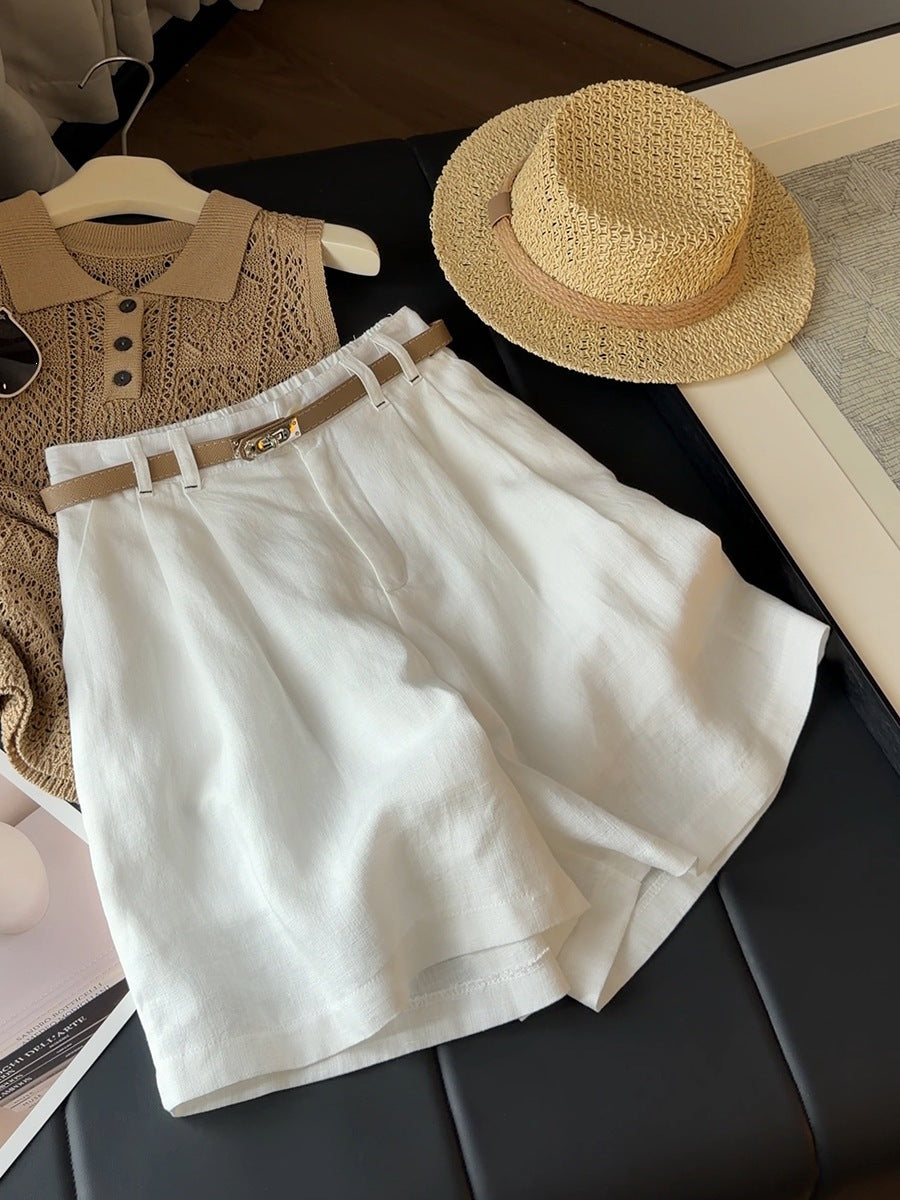 Women's Cotton Linen High Waist Wide Leg Shorts