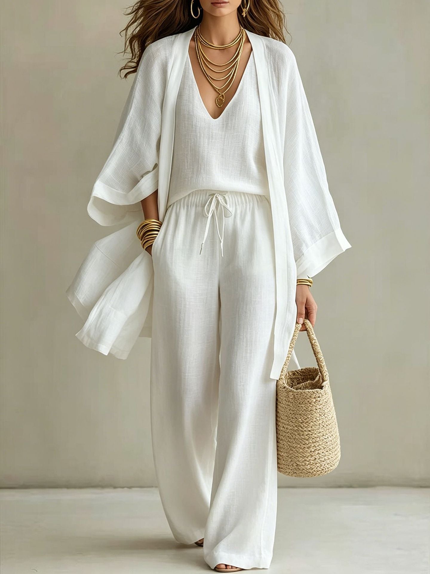 Loose Cotton Linen Three Piece Set