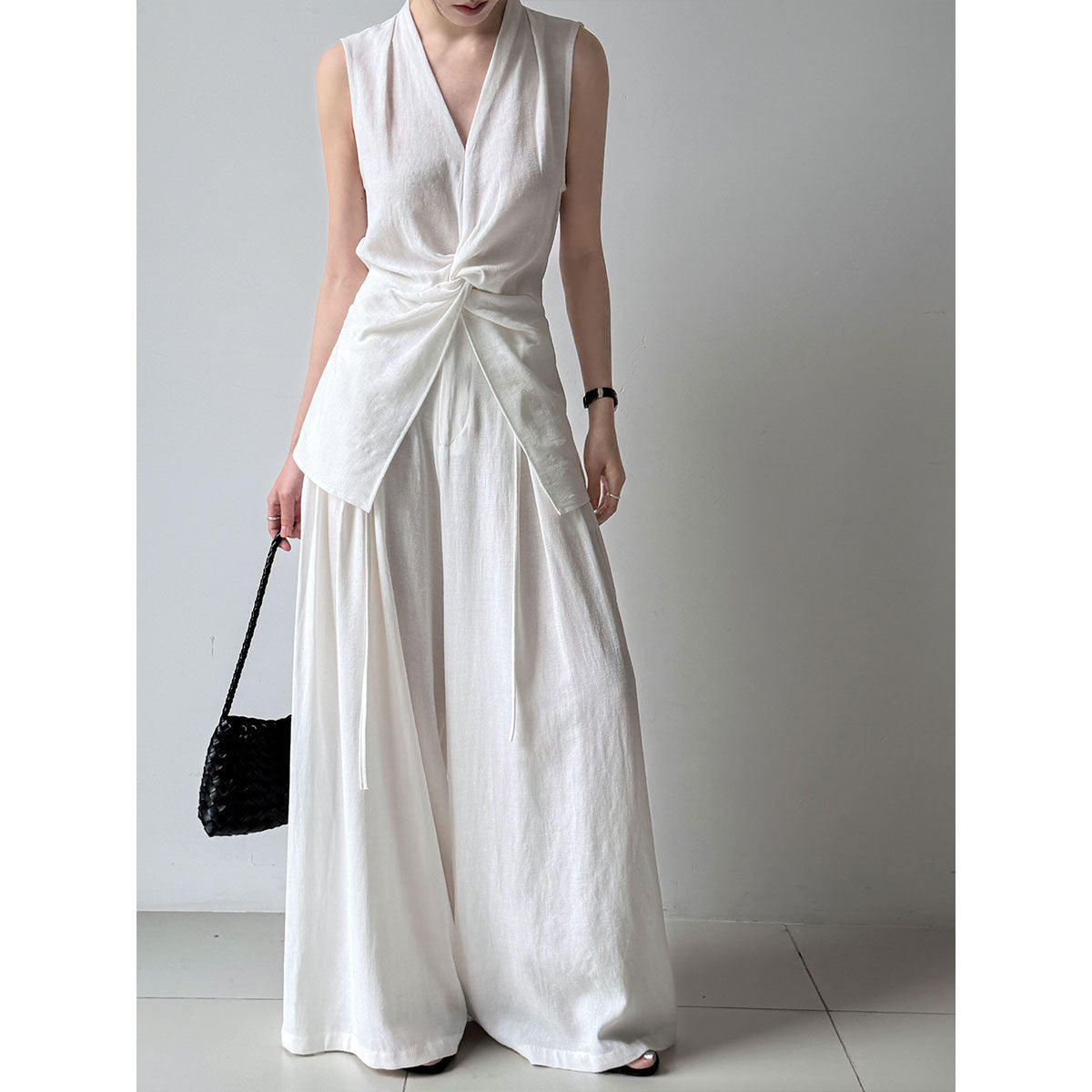 Women's Linen Vest and Wide-Leg Pants Set