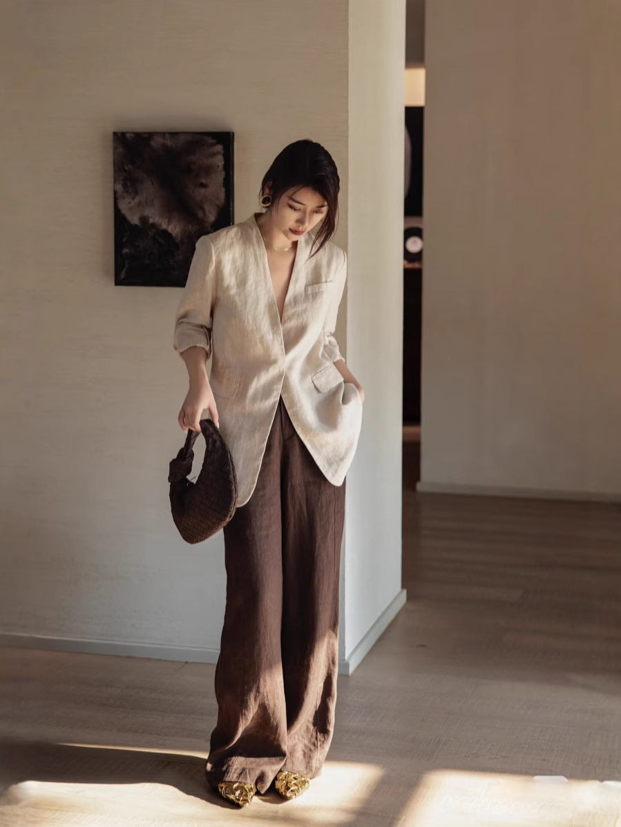 Linen V-Neck Loose Fit Jacket
