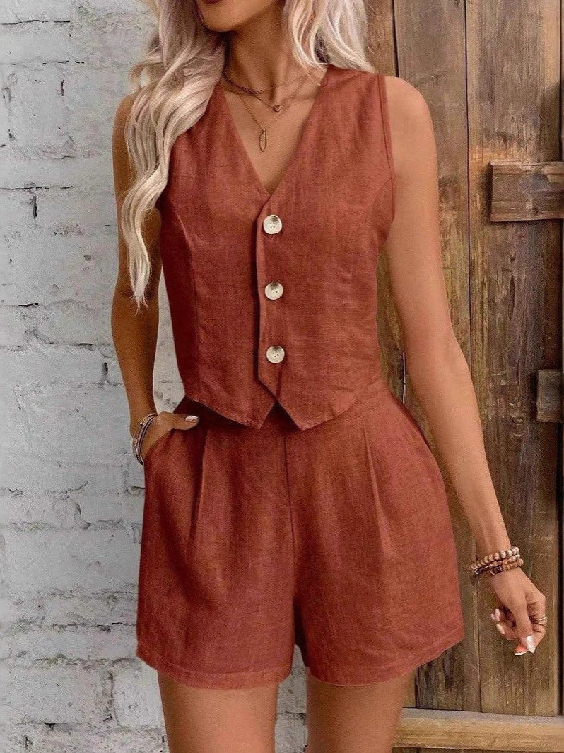 Women's Linen Vest and Shorts Set