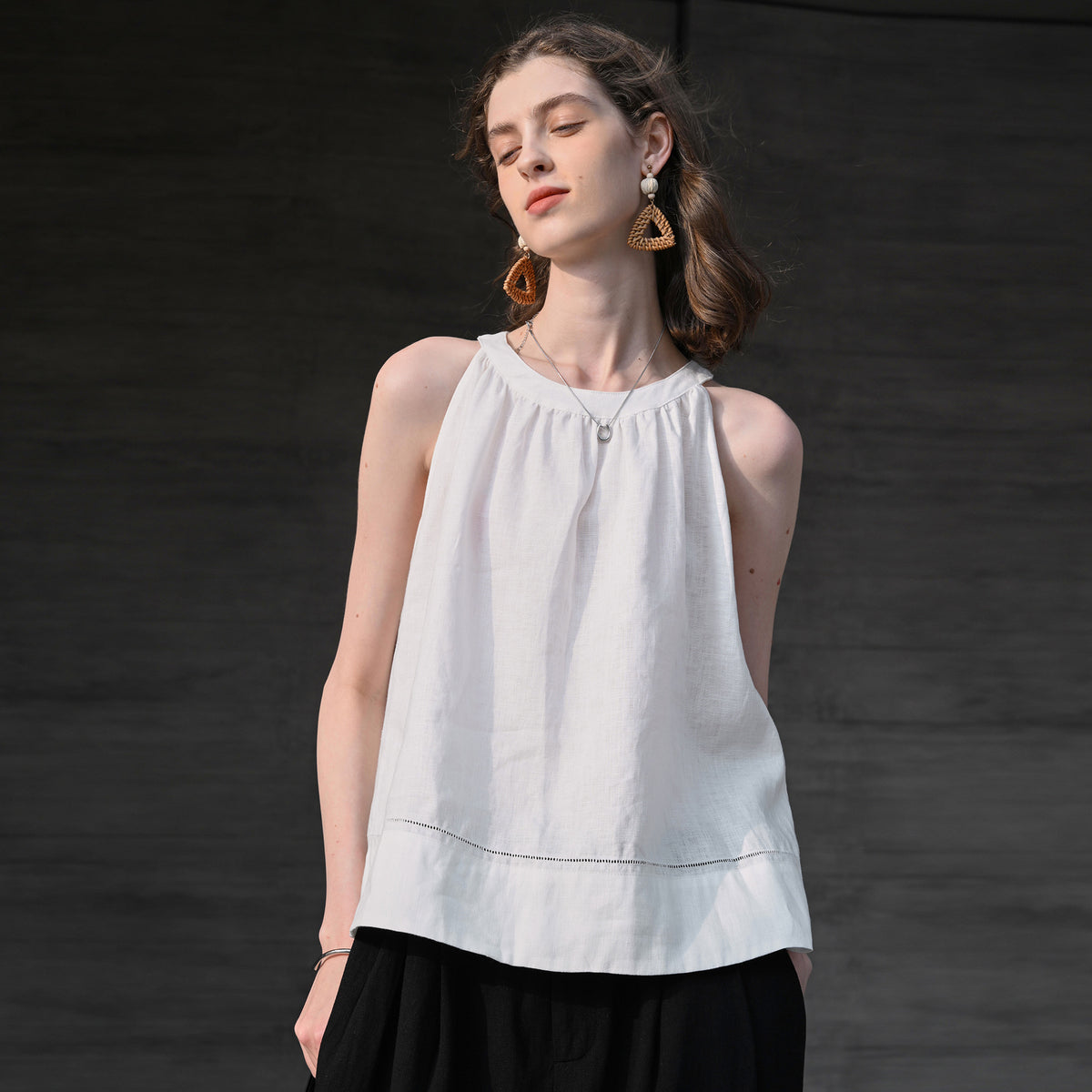 Linen Halter Neck Sleeveless Top