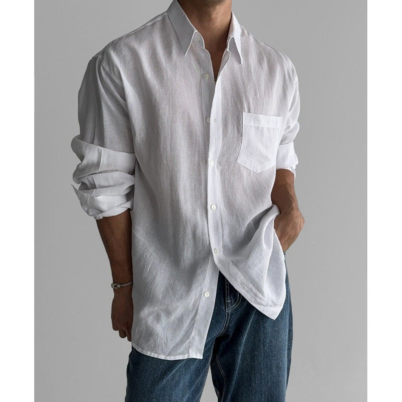 Mens Casual Linen Cotton Shirt