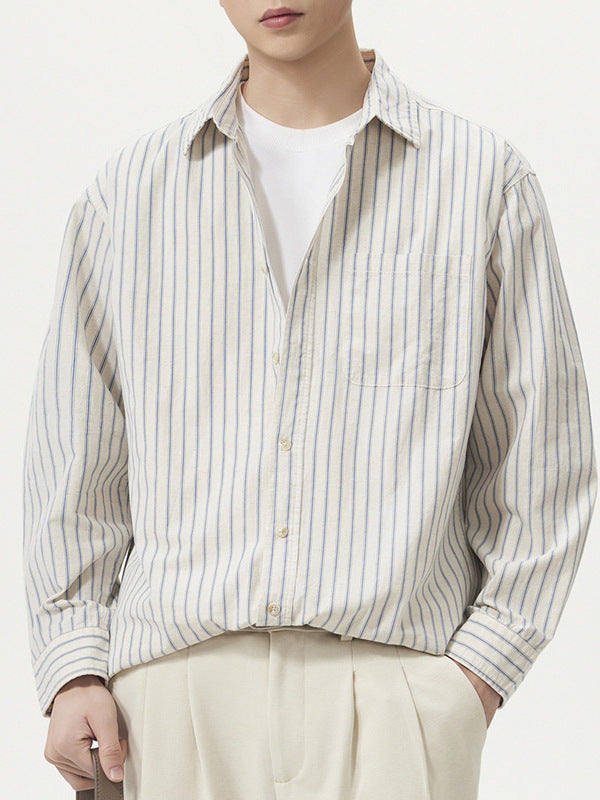 Mens Linen Blend Striped Long Sleeve Shirt