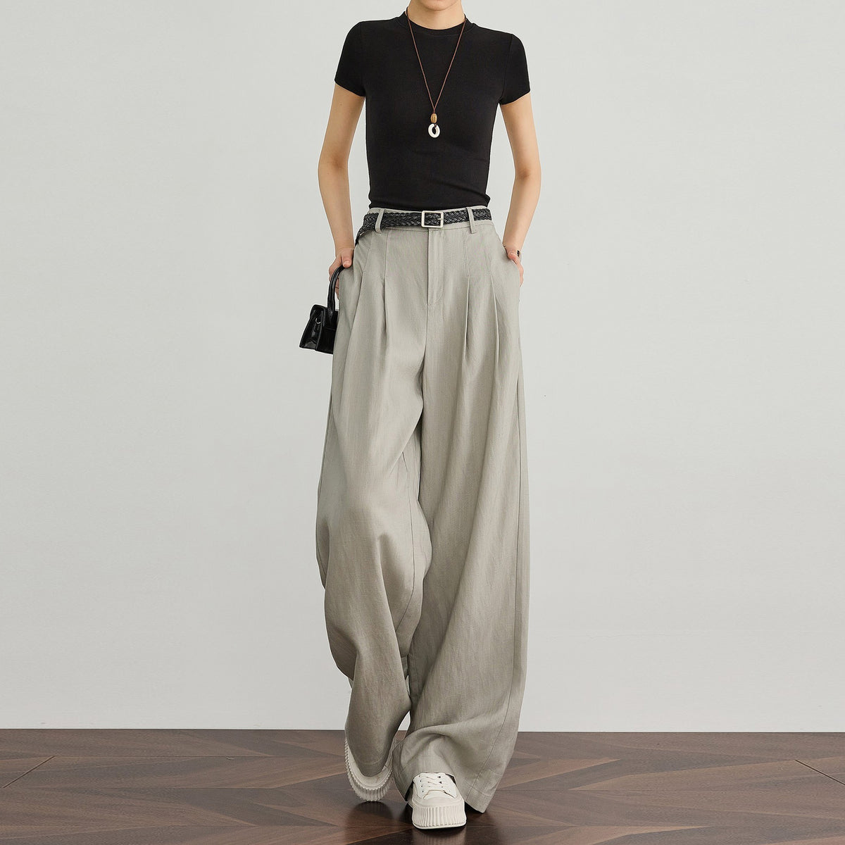 Womens Tencel Linen Wide Leg Pants