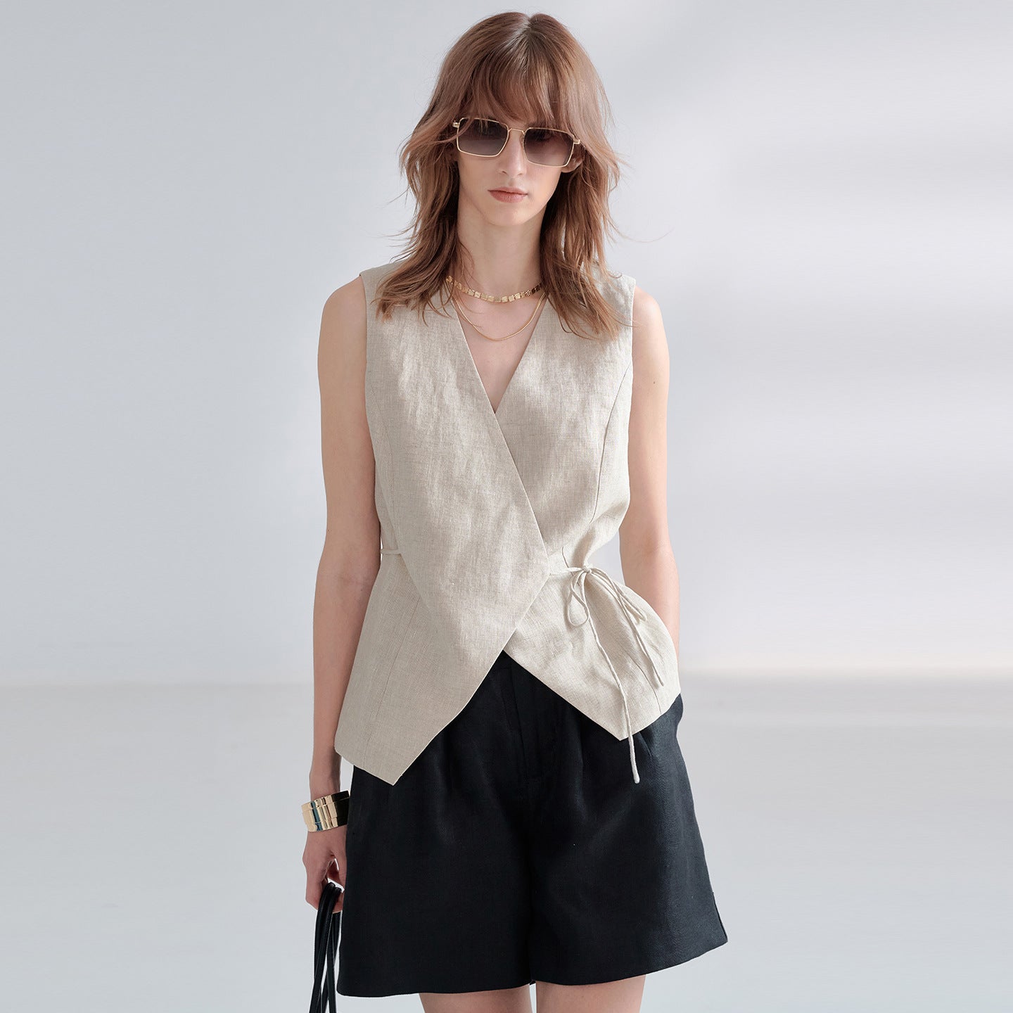 Summer French Simple Commuter Waist-Cinching Linen Vest