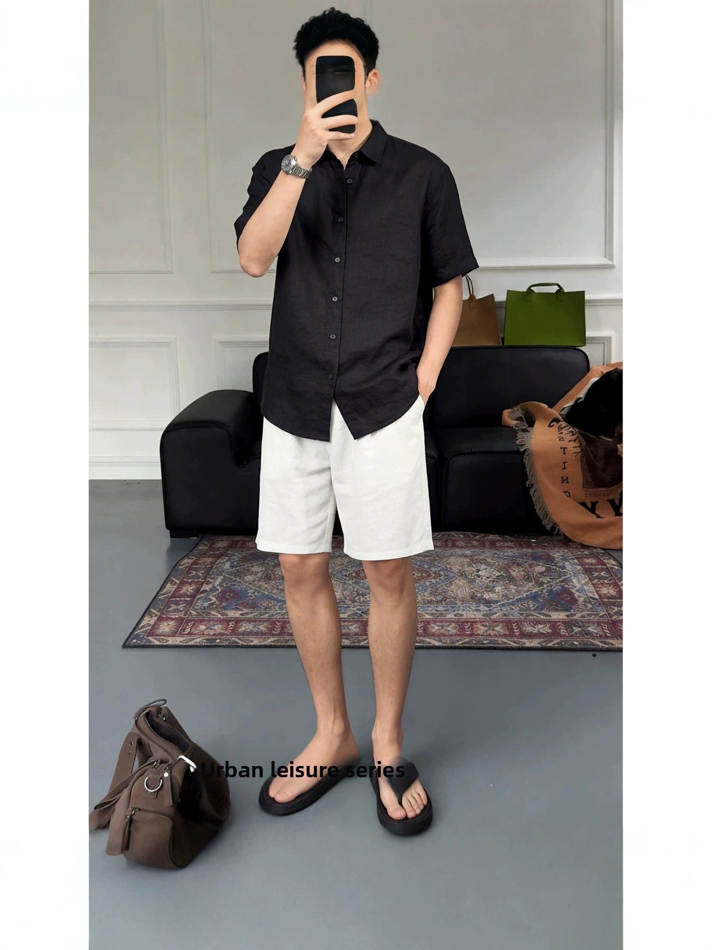 Mens Breathable Linen Casual Shorts