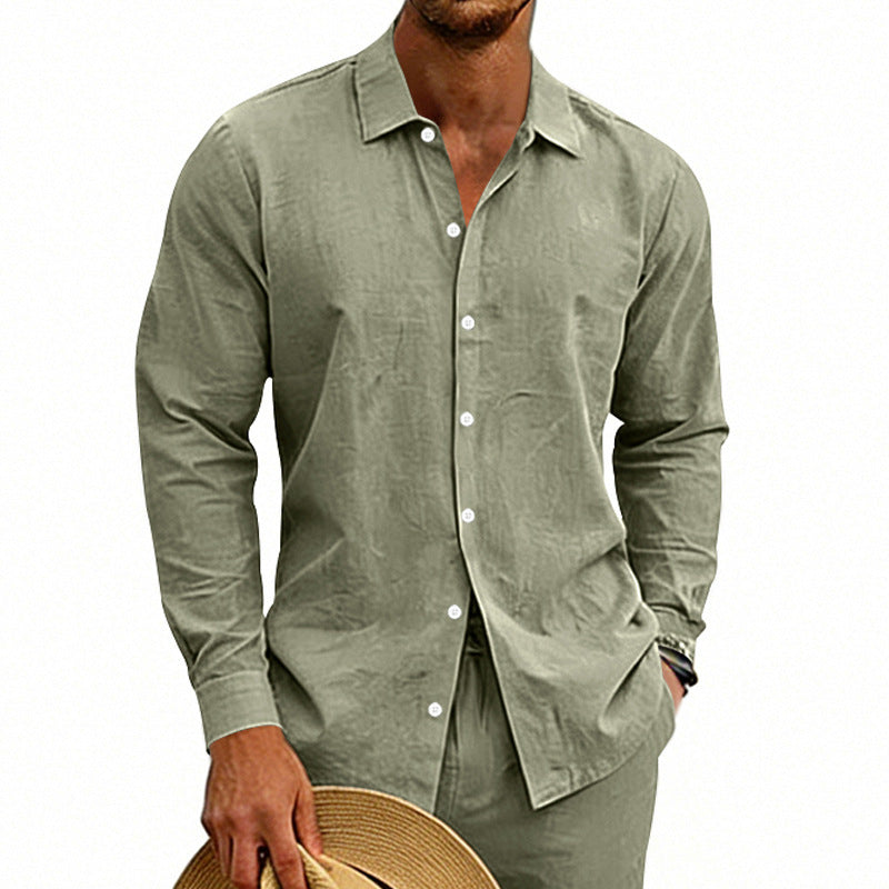 Mens Linen Long Sleeve Casual Shirt
