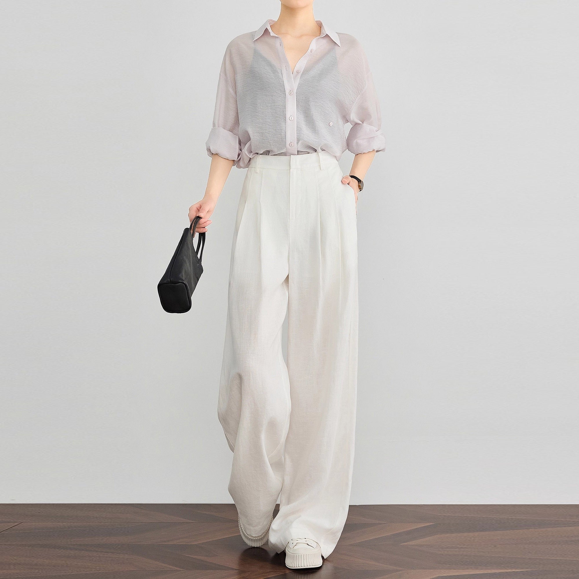 Womens Tencel Linen Wide Leg Pants